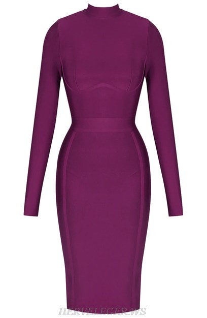 Herve Leger Purple Long Sleeve Bandage Dress Herve Leger Purple Long Sleeve Bandage Dress
