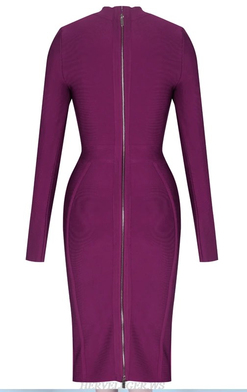 Herve Leger Purple Long Sleeve Bandage Dress