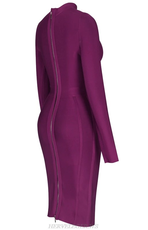 Herve Leger Purple Long Sleeve Bandage Dress