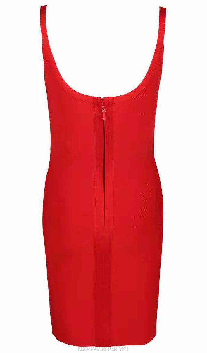 Herve Leger Red Strapless U Neck Bandage Dress