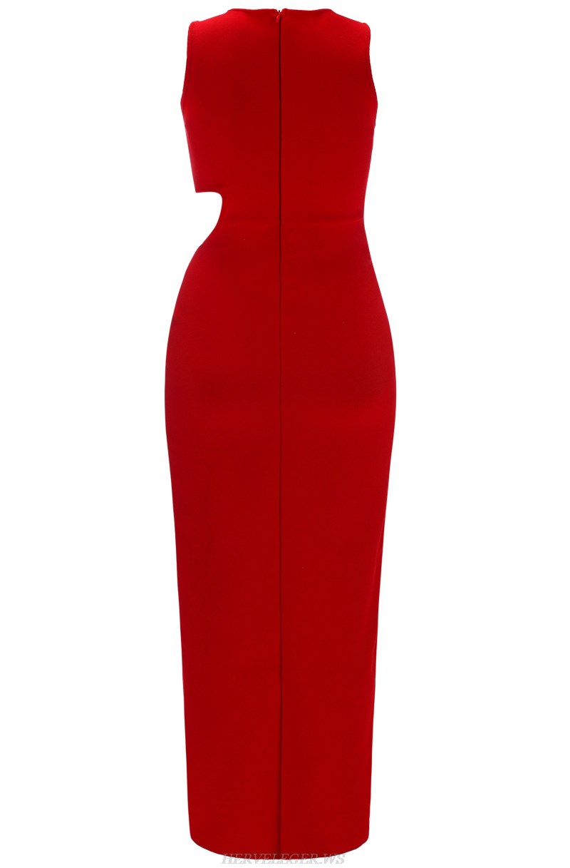 Herve Leger Red Slit Gown
