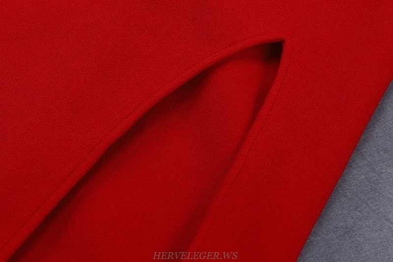 Herve Leger Red Slit Gown