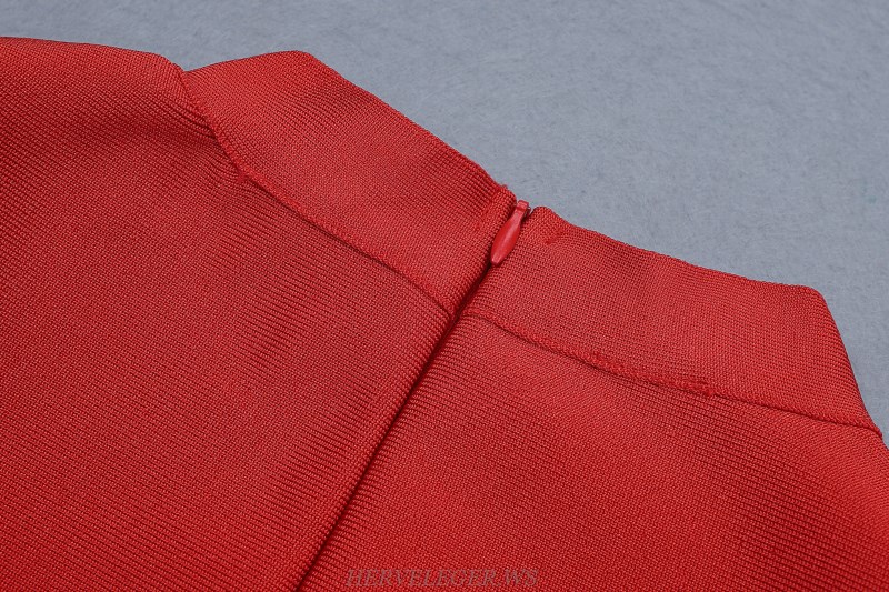 Herve Leger Red Trumpet Sleeve Bandage Dress