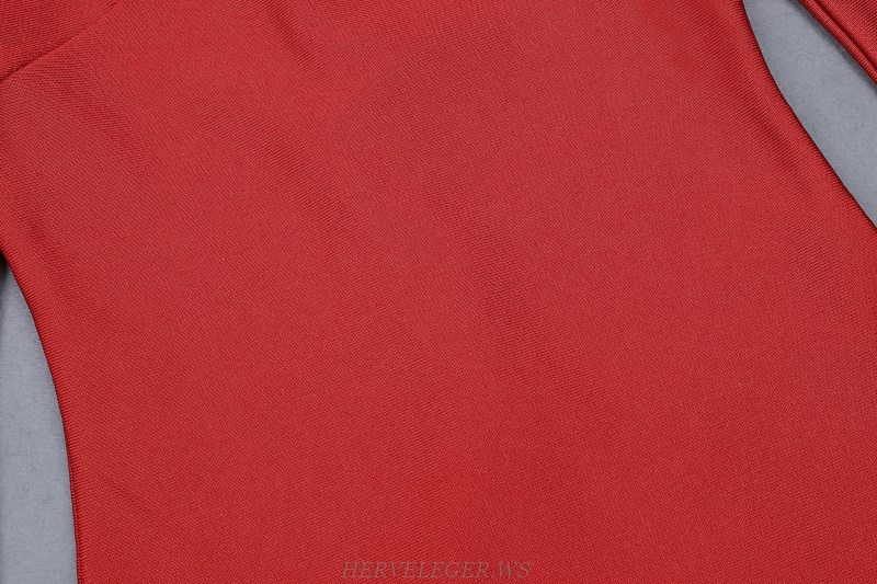 Herve Leger Red Trumpet Sleeve Bandage Dress