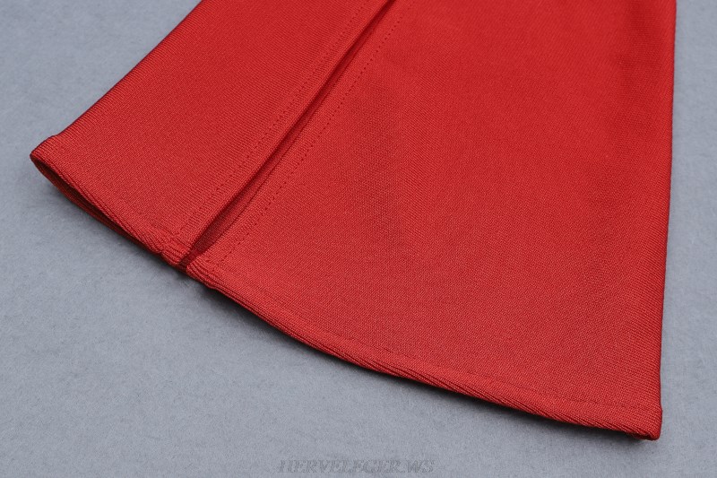Herve Leger Red Trumpet Sleeve Bandage Dress