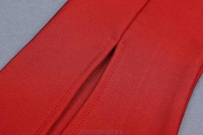Herve Leger Red Trumpet Sleeve Bandage Dress