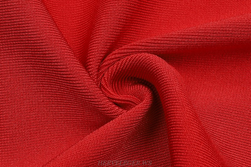 Herve Leger Red Trumpet Sleeve Bandage Dress