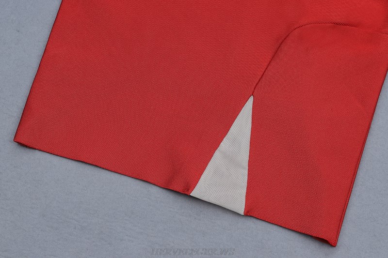 Herve Leger Red Trumpet Sleeve Bandage Dress