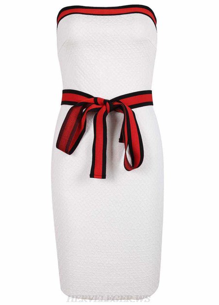 Herve Leger White Bandeau Bandage Dress