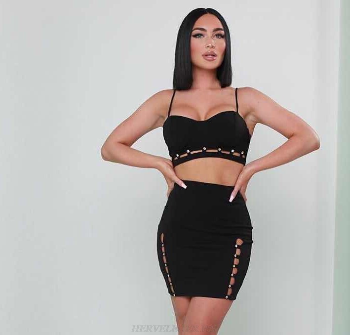 Herve Leger Black Cut Out Two Piece Bandage Dress