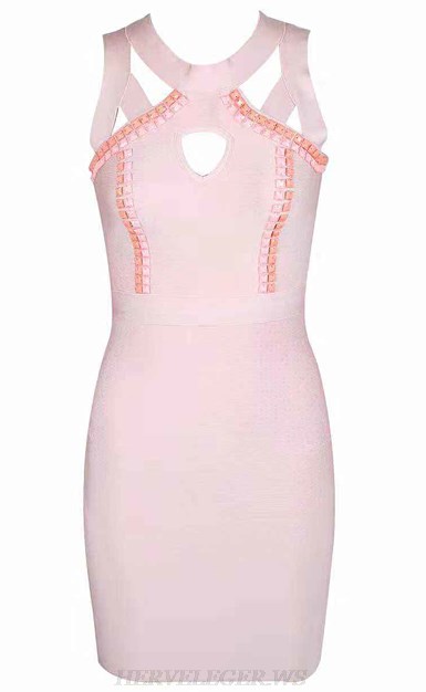 Herve Leger Pink Embellished Bandage Dress