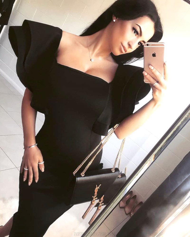 Herve Leger Black Frill Sleeve Bandage Dress