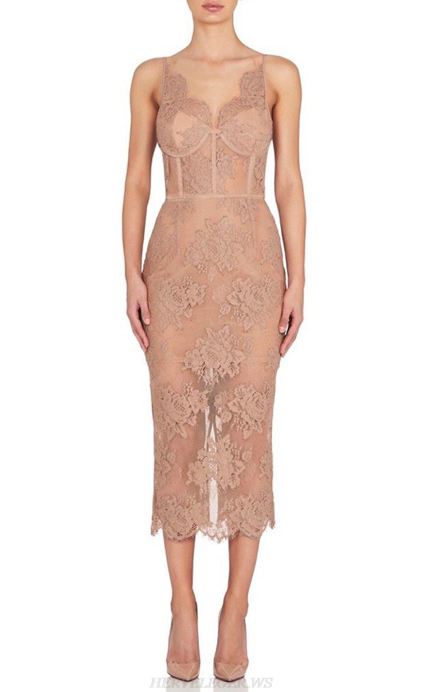 Herve Leger Nude Lace Bustier Bandage Dress