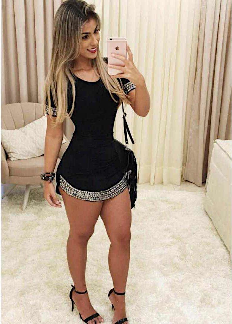 Herve Leger Black Short Sleeve Embellished Bandage Dress