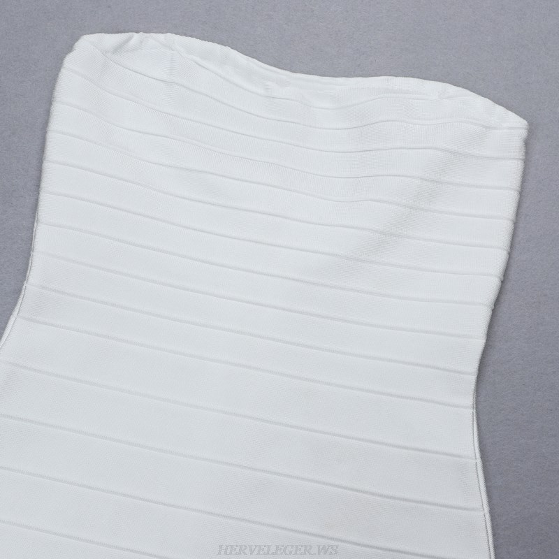 Herve Leger White Strapless Bandeau Fringe Bandage Dress