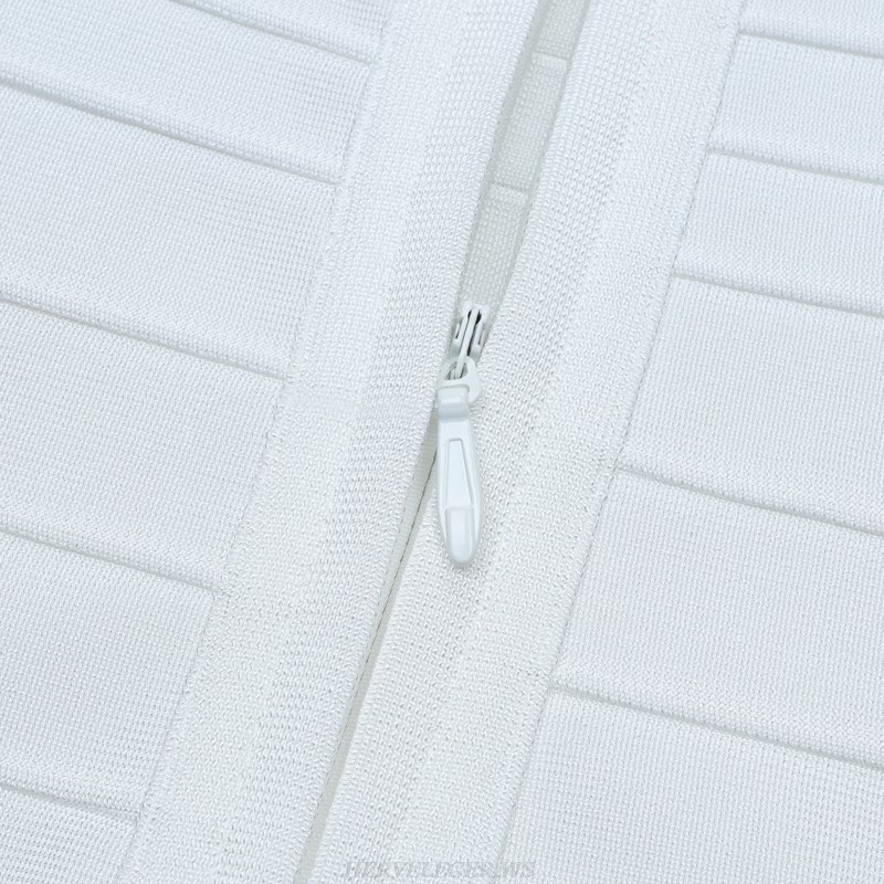 Herve Leger White Strapless Bandeau Fringe Bandage Dress