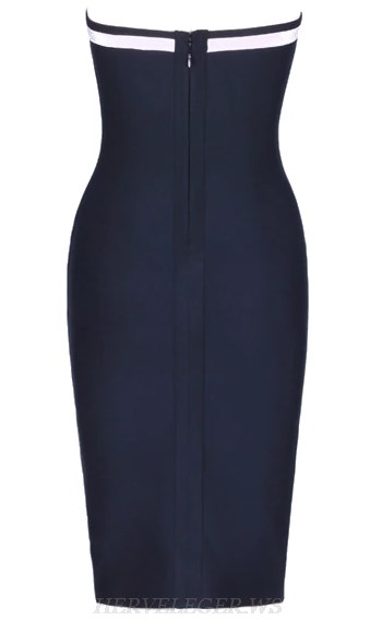 Herve Leger Black And White Strapless Bandeau Bandage Dress