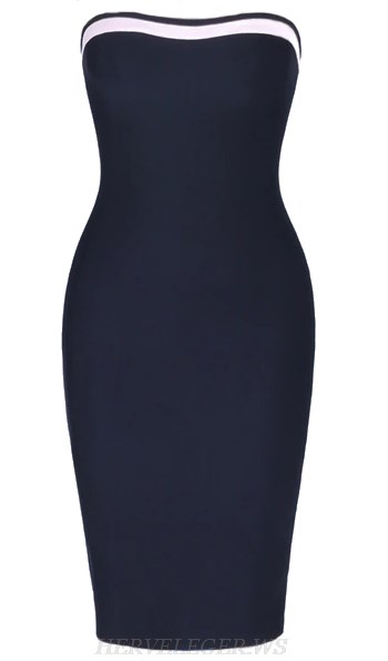 Herve Leger Black And White Strapless Bandeau Bandage Dress