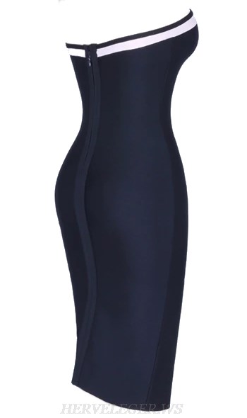 Herve Leger Black And White Strapless Bandeau Bandage Dress