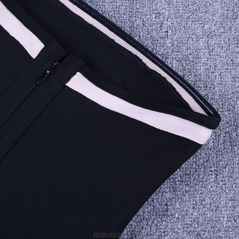Herve Leger Black And White Strapless Bandeau Bandage Dress