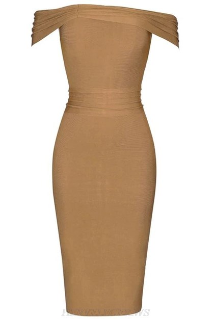 Herve Leger Brown Strapless Bardot Bandage Dress