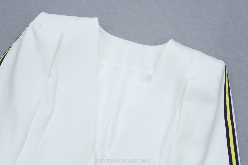 Herve Leger White V Neck Cape Sleeve Plunge Blazer Dress