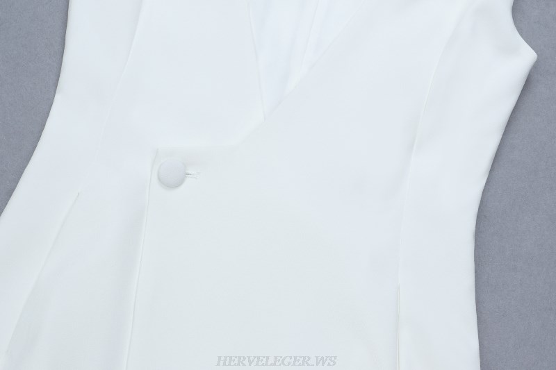 Herve Leger White V Neck Cape Sleeve Plunge Blazer Dress