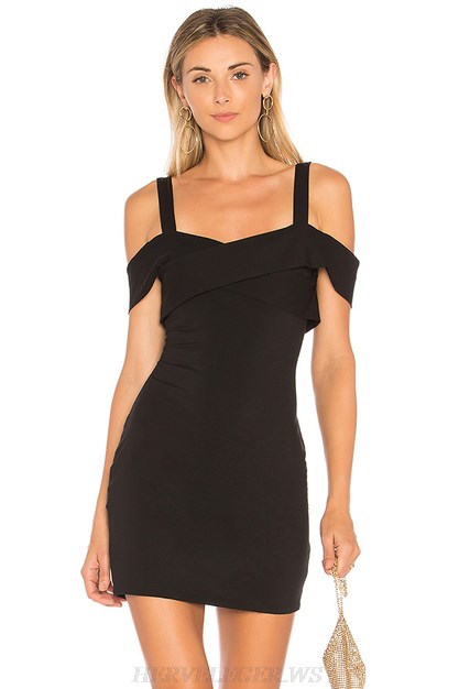 Herve Leger Black Cross Over Bardot Bandage Dress