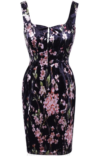 Herve Leger Black Floral Velvet Dress