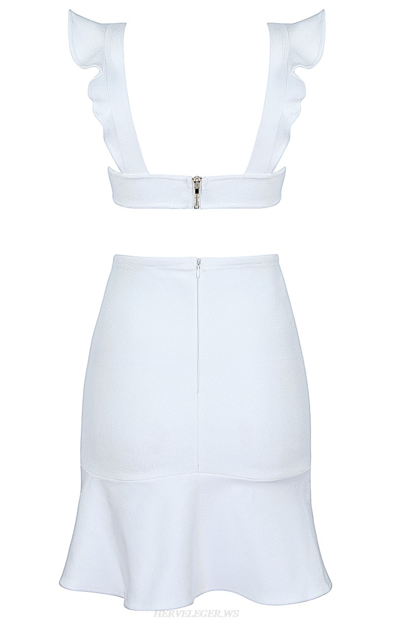 Herve Leger White A Line Frill Fluted Bandage Dress