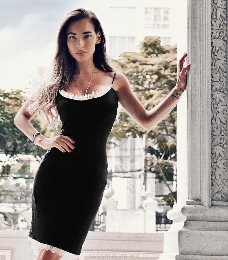 Herve Leger Black And White Lace Bandage Dress