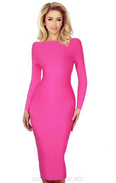 Herve Leger Pink Long Sleeve Backless Bandage Dress