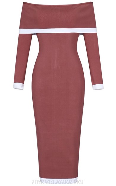 Herve Leger Cinnabar White Strapless Long Sleeve Bardot Bandage Dress