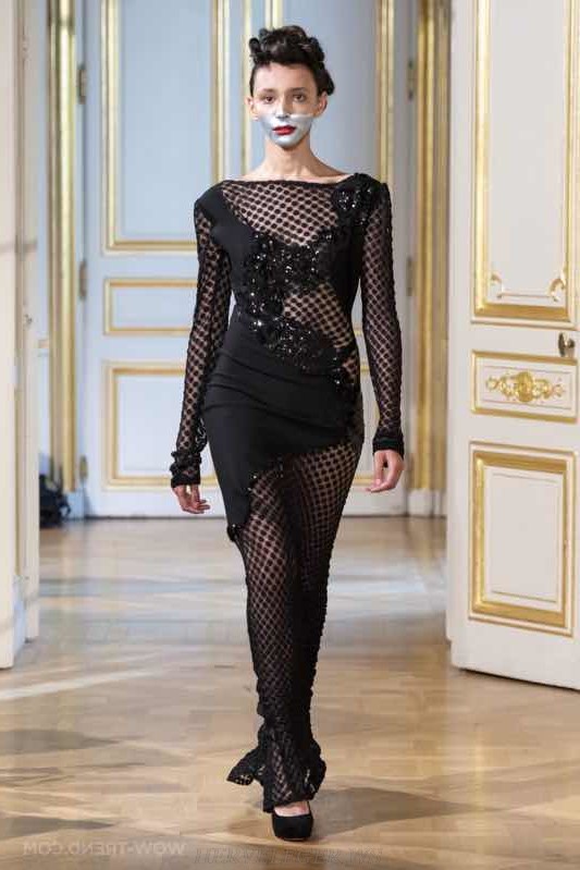 Herve Leger Black Long Sleeve Crochet Mesh Gown