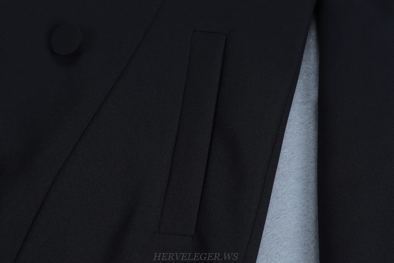 Herve Leger Black V Neck Long Sleeve Fringe Detail Blazer Dress