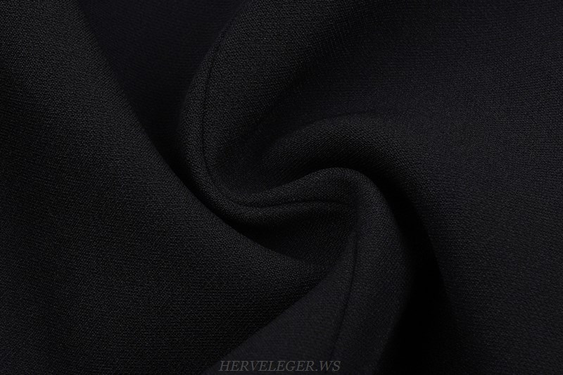 Herve Leger Black V Neck Long Sleeve Fringe Detail Blazer Dress