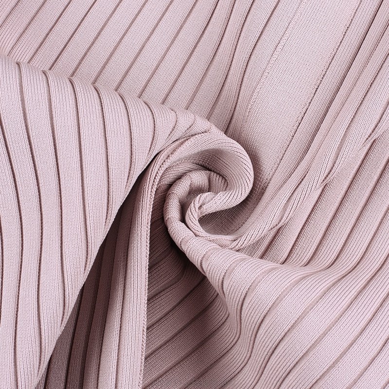 Herve Leger Nude Long Sleeve Ribbed Bandage Dress