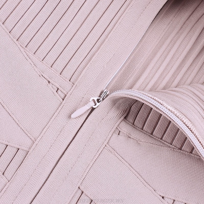 Herve Leger Nude Long Sleeve Ribbed Bandage Dress