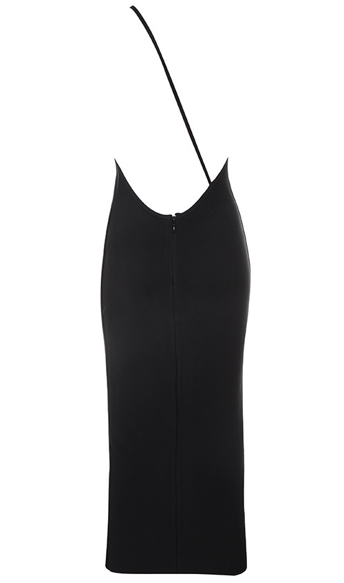 Herve Leger Black One Shoulder Asymmetric Bandage Dress