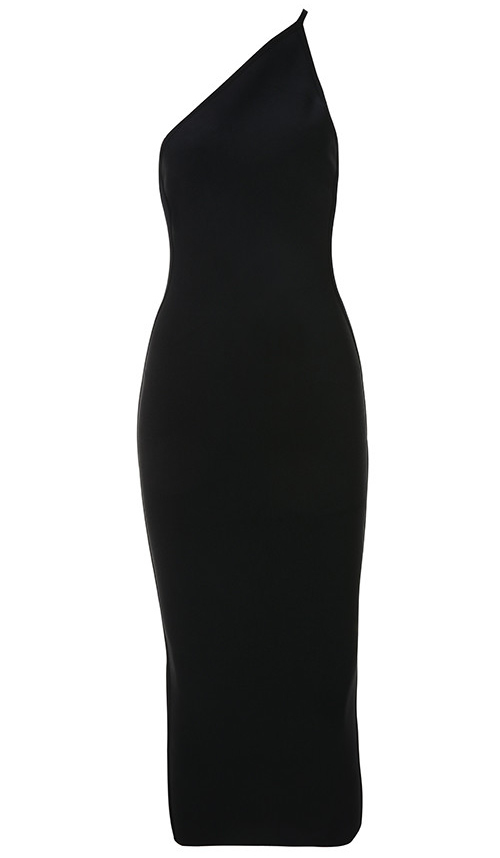 Herve Leger Black One Shoulder Asymmetric Bandage Dress