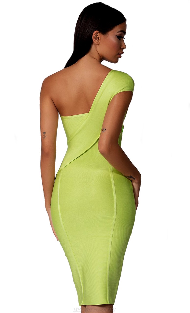 Herve Leger Lime One Shoulder Bandage Dress