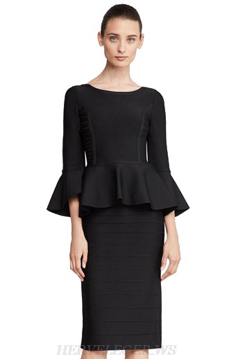 Herve Leger Black Peplum Two Piece Bandage Dress