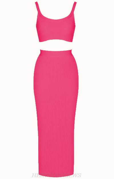 Herve Leger Pink Ribbed Two Piece Bandage Dress