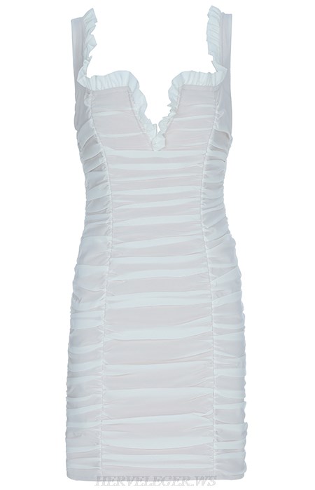 Herve Leger White Ruched Bandage Dress