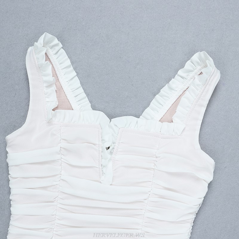 Herve Leger White Ruched Bandage Dress