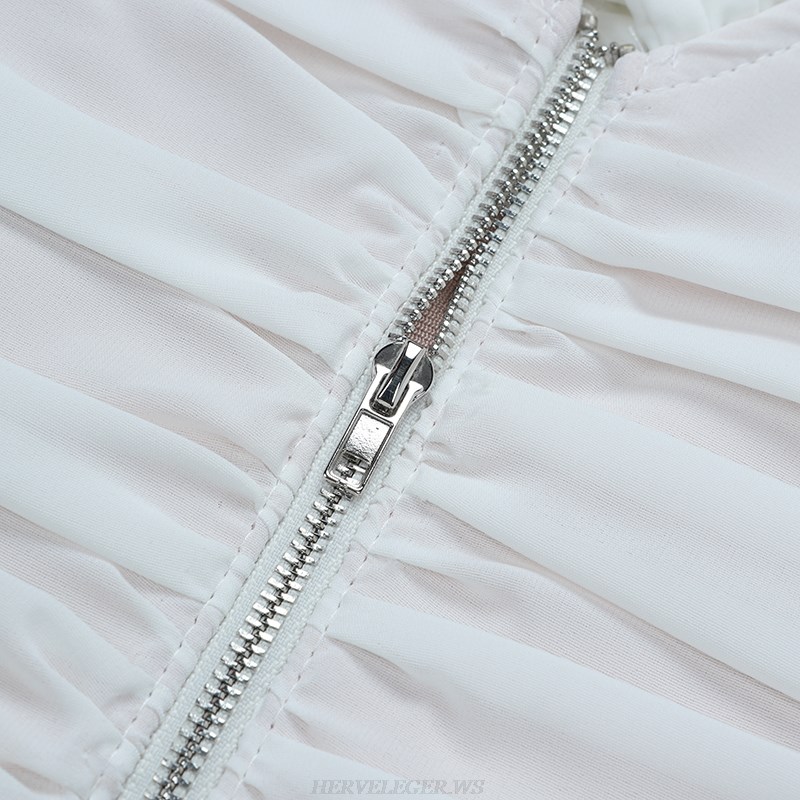 Herve Leger White Ruched Bandage Dress