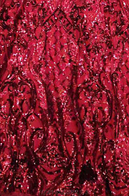 Herve Leger Red Sequin V Neck Mermaid Evening Dress