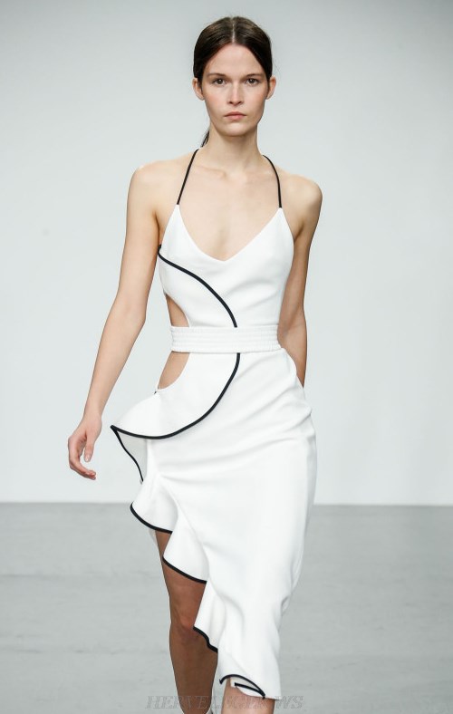 Herve Leger White And Black Side Frill Bandage Dress
