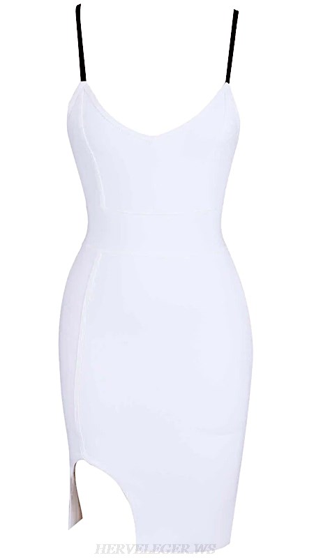 Herve Leger White Brown Slit Bandage Dress