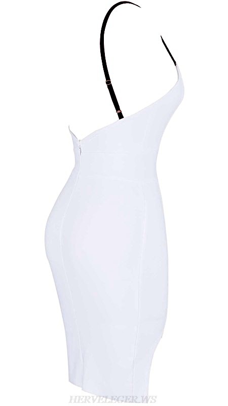 Herve Leger White Brown Slit Bandage Dress